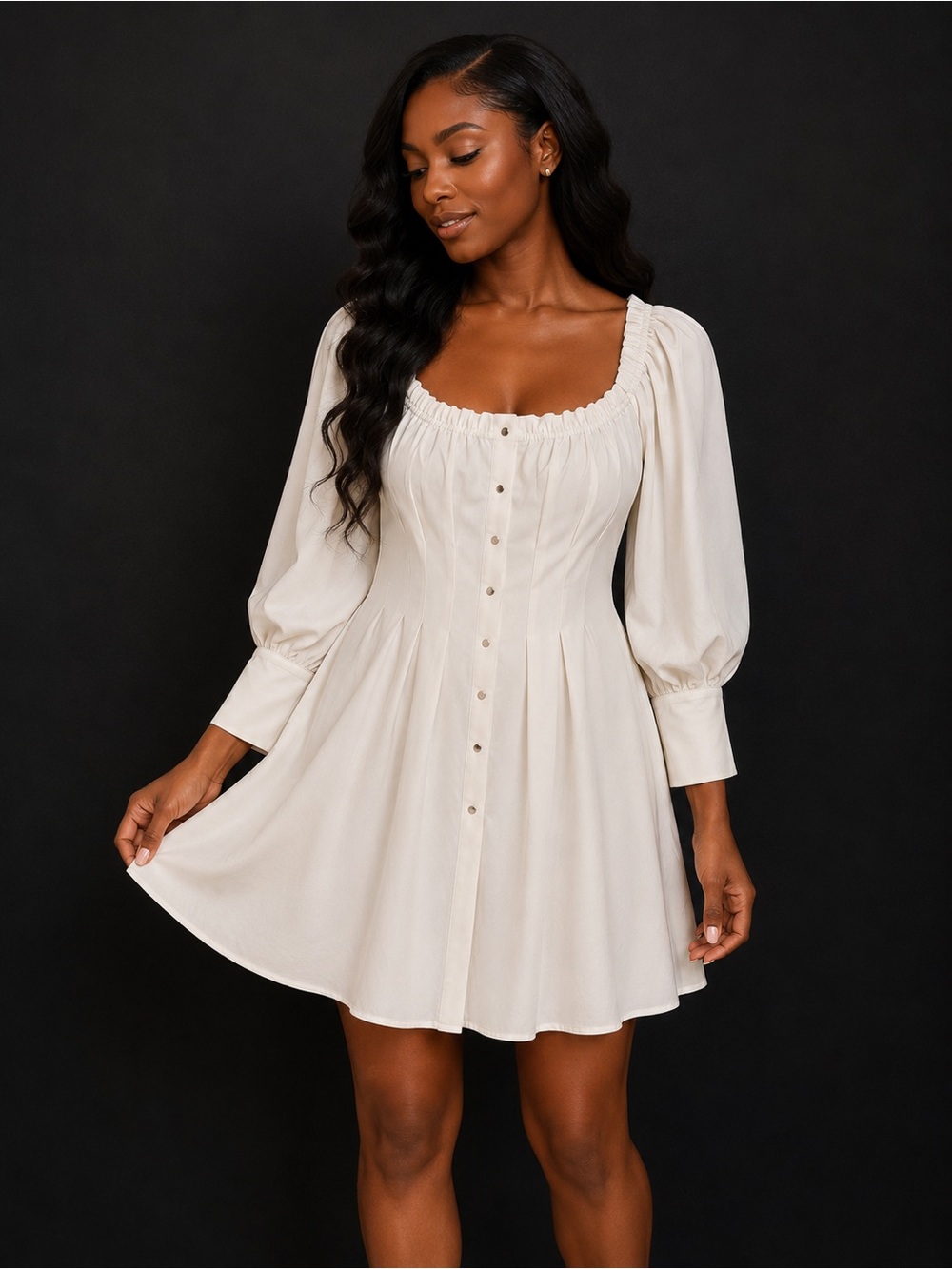 Fashion Nova White Off Shoulder Button Front Mini Dress Size Large